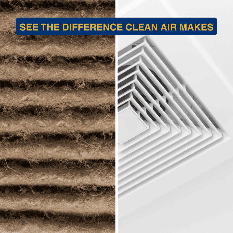Comparing a dirty air filter to a clean one, a key step in removing smoke odor from a home's HVAC system.
