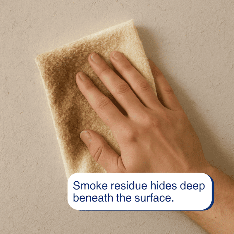 Cleaning thirdhand smoke residue off a wall to get rid of the smoke odor in a home.